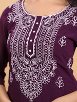 Thumbnail for Janasya Purple Weightless Georgette Embroidered Kurta - Distacart