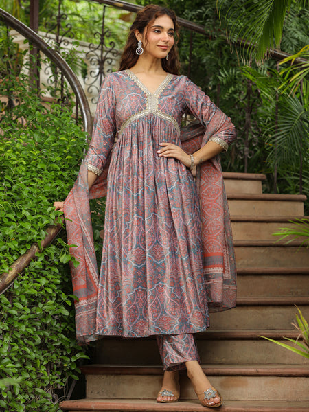 Janasya Grey Chiffon Ethnic Motifs Set - Distacart