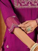 Thumbnail for Janasya Purple Premium Chinnon Embroidered Kurta,Bottom & Dupatta - Distacart
