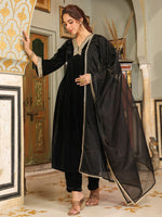 Thumbnail for Janasya Black Velvet Embroidered Kurta,Bottom & Dupatta - Distacart