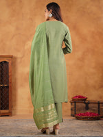 Thumbnail for Janasya Sage Premium Chinnon Embroidered Kurta,Bottom & Dupatta - Distacart