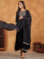 Thumbnail for Janasya Black Rayon Embroidered Kurta,Bottom & Dupatta - Distacart
