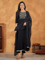 Thumbnail for Janasya Black Rayon Embroidered Kurta,Bottom & Dupatta - Distacart