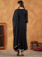 Thumbnail for Janasya Black Rayon Embroidered Kurta,Bottom & Dupatta - Distacart