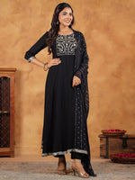 Thumbnail for Janasya Black Rayon Embroidered Kurta,Bottom & Dupatta - Distacart