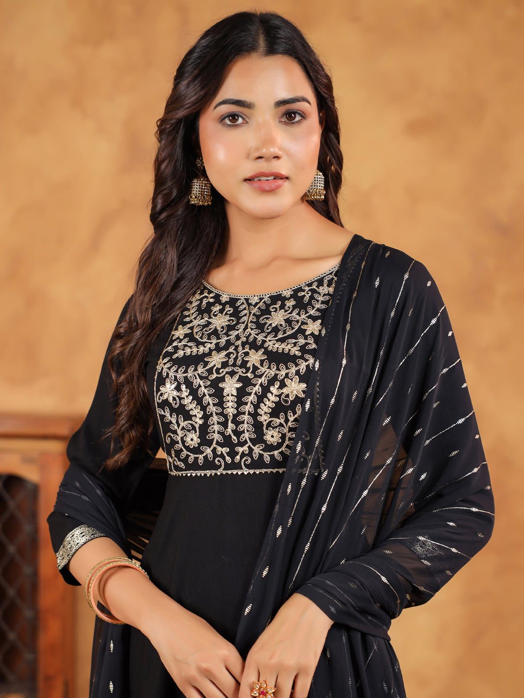 Janasya Black Rayon Embroidered Kurta,Bottom & Dupatta - Distacart