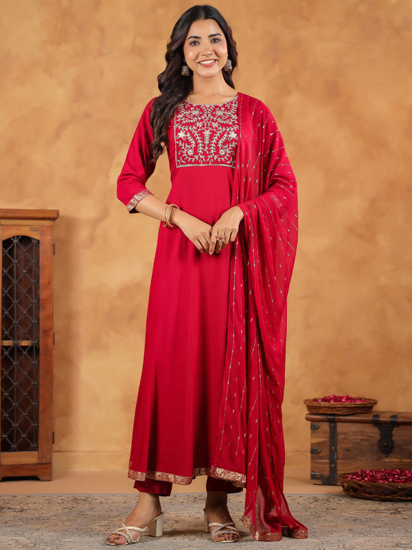Janasya Pink Rayon Embroidered Kurta,Bottom & Dupatta - Distacart