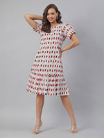 Thumbnail for Janasya Bright Cotton Ikkat A-Line Dress