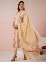 Thumbnail for Janasya Beige Cambric Ethnic Motifs Kurta,Bottom & Dupatta - Distacart