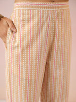 Thumbnail for Janasya Beige Cambric Ethnic Motifs Kurta,Bottom & Dupatta - Distacart