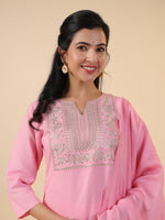 Thumbnail for Janasya Light Cotton Blend Embroidered Straight Kurta Set