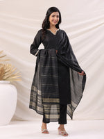 Thumbnail for Janasya Dark Cotton Blend Solid Straight Kurta Set