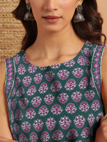 Thumbnail for Janasya Dark Cotton Floral Regular Top