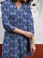 Thumbnail for Janasya Dark Georgette Floral A-Line Tunic