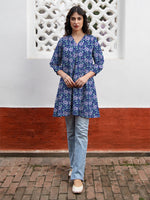 Thumbnail for Janasya Dark Georgette Floral A-Line Tunic
