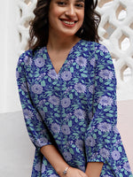Thumbnail for Janasya Dark Georgette Floral A-Line Tunic