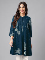 Thumbnail for Janasya Bright Cotton Floral Flared Tunic