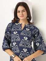 Thumbnail for Janasya Dark Cotton Ikkat Straight Top & Bottom Set
