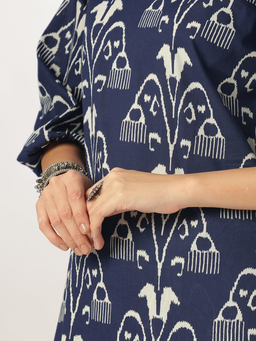 Janasya Dark Cotton Ikkat Straight Top & Bottom Set