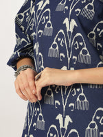 Thumbnail for Janasya Dark Cotton Ikkat Straight Top & Bottom Set