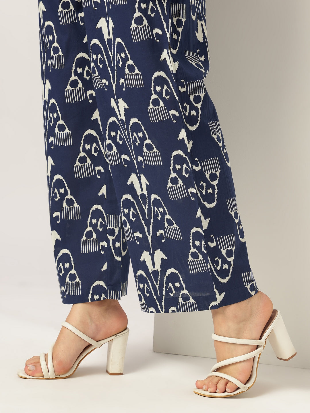 Janasya Dark Cotton Ikkat Straight Top & Bottom Set