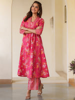 Thumbnail for Janasya Bright Cotton Floral A-Line Kurta Set
