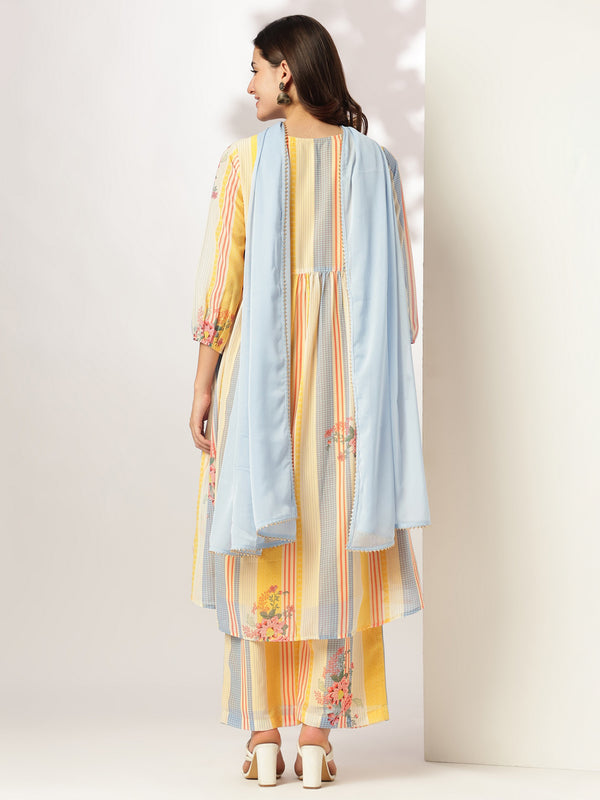 Janasya Light Georgette Embroidered A-Line Kurta Set