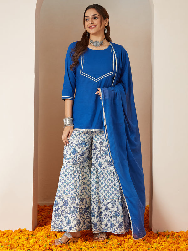 Janasya Dark Cambric Embellished A-Line Kurta Set