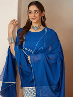 Thumbnail for Janasya Dark Cambric Embellished A-Line Kurta Set