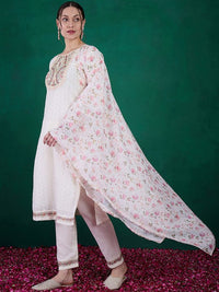 Thumbnail for Lyush Women Party Wear Embroidery Worked Kurta With Pant And Dupatta Set - Off White