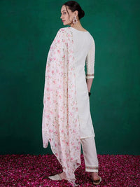 Thumbnail for Lyush Women Party Wear Embroidery Worked Kurta With Pant And Dupatta Set - Off White