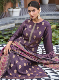 Thumbnail for Aastha Fashion Women's Purple Pure Silk Elegant Jacquard Woven Kurta with Trouser & Dupatta - Distacart