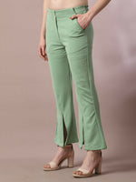 Thumbnail for Myshka Women's Sea Green Solid Party Parallel Trousers - Distacart