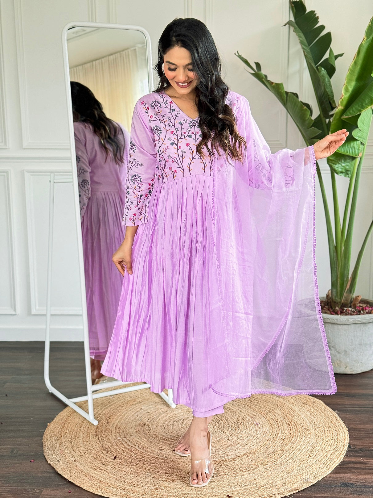Lyush Women Party Wear Embroidery Worked Kurta With Pant And Dupatta Set - Violate