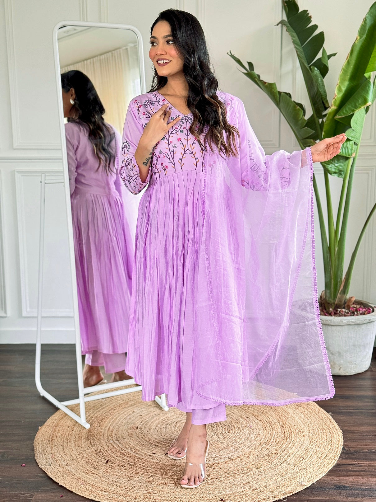 Lyush Women Party Wear Embroidery Worked Kurta With Pant And Dupatta Set - Violate