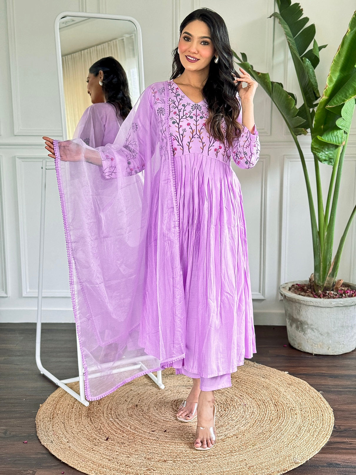 Lyush Women Party Wear Embroidery Worked Kurta With Pant And Dupatta Set - Violate