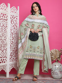 Thumbnail for Jyoti Fashion Women's Green Cotton Floral Digital Print with Resham Thread Work Kurta with Trouser & Dupatta