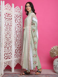 Thumbnail for Jyoti Fashion Women's Green Cotton Floral Digital Print with Resham Thread Work Kurta with Trouser & Dupatta