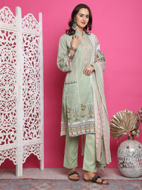 Thumbnail for Jyoti Fashion Women's Green Cotton Floral Digital Print with Resham Thread Work Kurta with Trouser & Dupatta