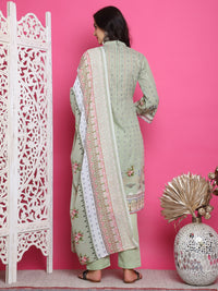Thumbnail for Jyoti Fashion Women's Green Cotton Floral Digital Print with Resham Thread Work Kurta with Trouser & Dupatta