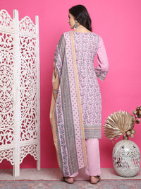 Thumbnail for Jyoti Fashion Women's Pink Cotton Floral Digital Print with Resham Thread Work Kurta with Trouser & Dupatta