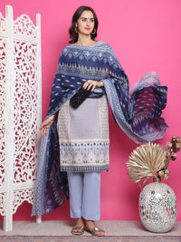 Thumbnail for Jyoti Fashion Women's Sky Blue Cotton Floral Digital Print with Resham Thread Work Kurta with Trouser & Dupatta