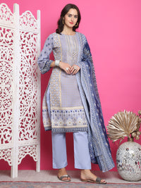 Thumbnail for Jyoti Fashion Women's Sky Blue Cotton Floral Digital Print with Resham Thread Work Kurta with Trouser & Dupatta
