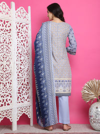 Thumbnail for Jyoti Fashion Women's Sky Blue Cotton Floral Digital Print with Resham Thread Work Kurta with Trouser & Dupatta