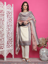 Thumbnail for Jyoti Fashion Women's Cream Cotton Floral Digital Print with Resham Thread Work Kurta with Trouser & Dupatta