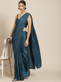 Thumbnail for Jyoti Fashion Women's Blue Satin Platted Work Designer Saree with Blouse