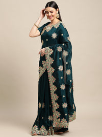 Thumbnail for Jyoti Fashion Women's Green Silk Blend Embroidered Designer Saree with Blouse