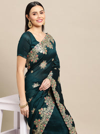 Thumbnail for Jyoti Fashion Women's Green Silk Blend Embroidered Designer Saree with Blouse