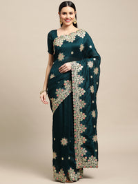 Thumbnail for Jyoti Fashion Women's Green Silk Blend Embroidered Designer Saree with Blouse