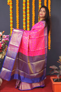Thumbnail for Jyoti Fashion Women's Pink Kanchipuram Silk Zari Woven Saree with Blouse